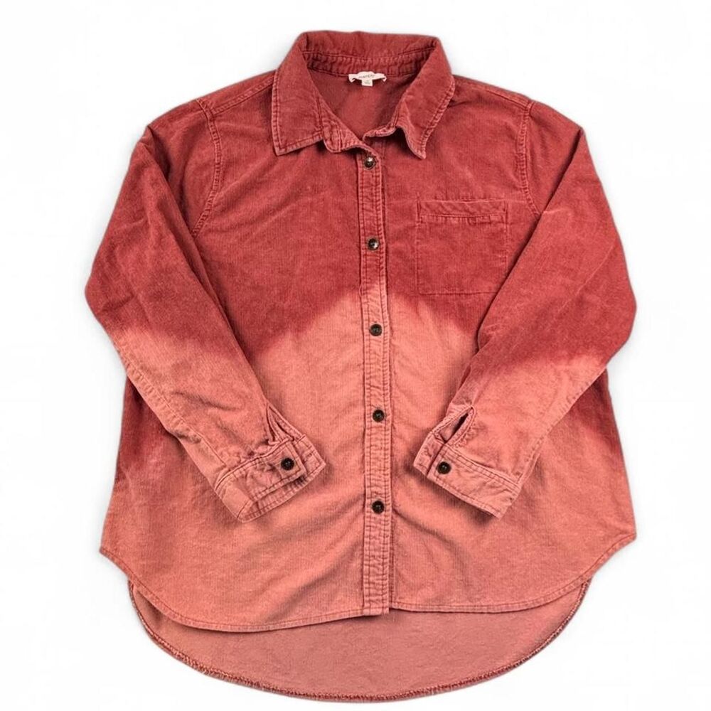 Oddy Coral Corduroy Button Up Shirt Womens M Relaxed Fit Oversized Shacket